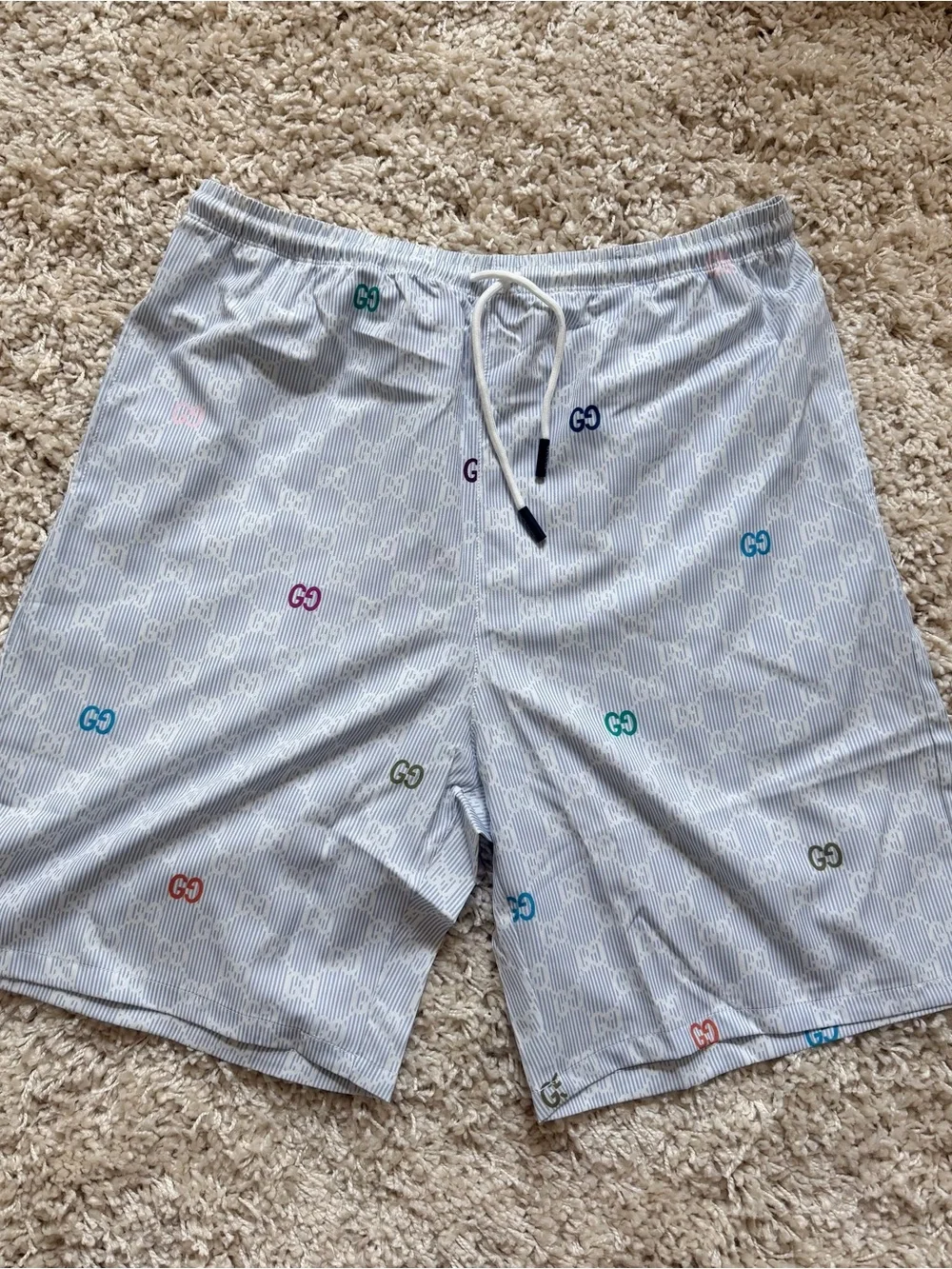 Gucci White Short Pajama Set with Multicolor Logo Accents